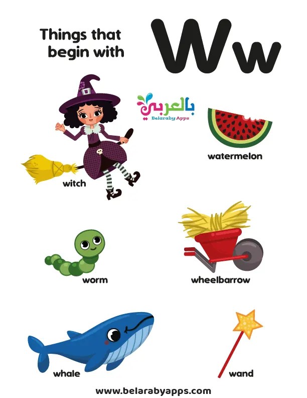 بطاقة كلمات تبدأ بحرف Letter Ww بطاقة كلمات تبدأ بحرف Letter Ww